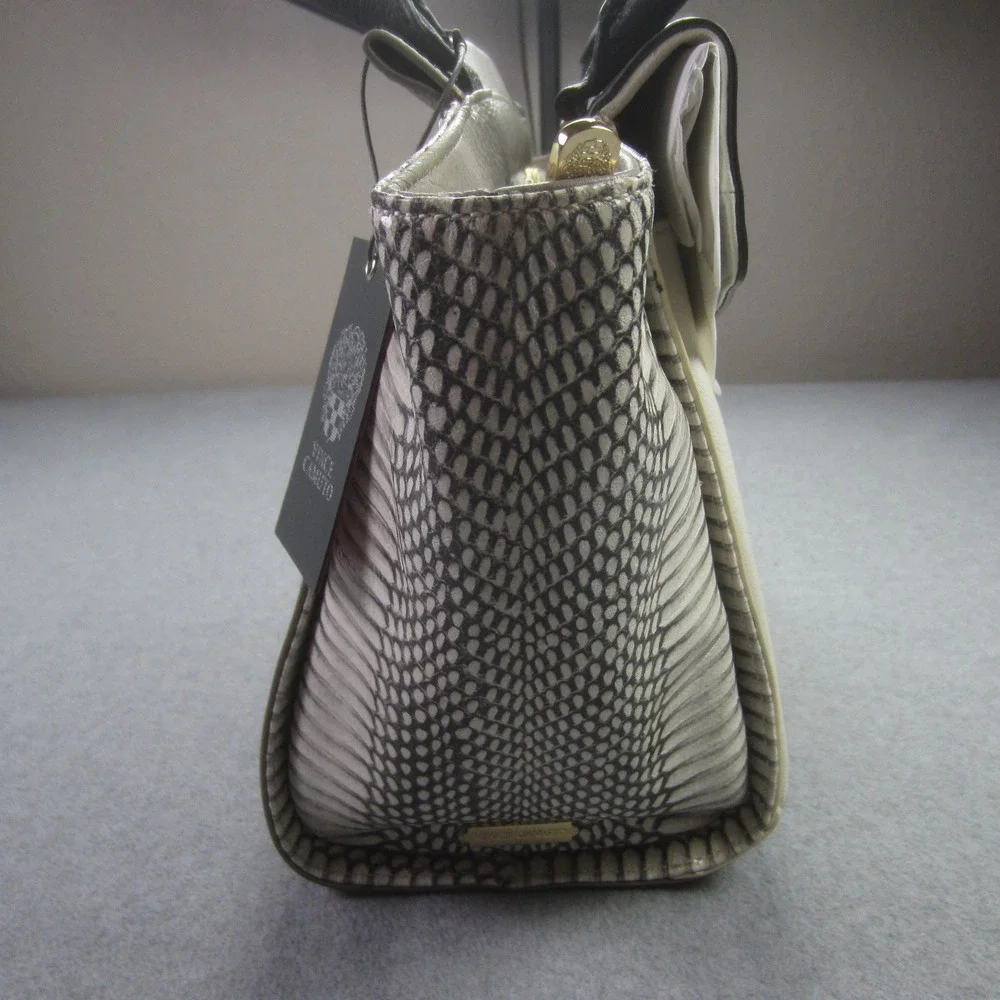Vince Camuto Julia Satchel Handbag White Black Snake Leather Purse‎ NWT